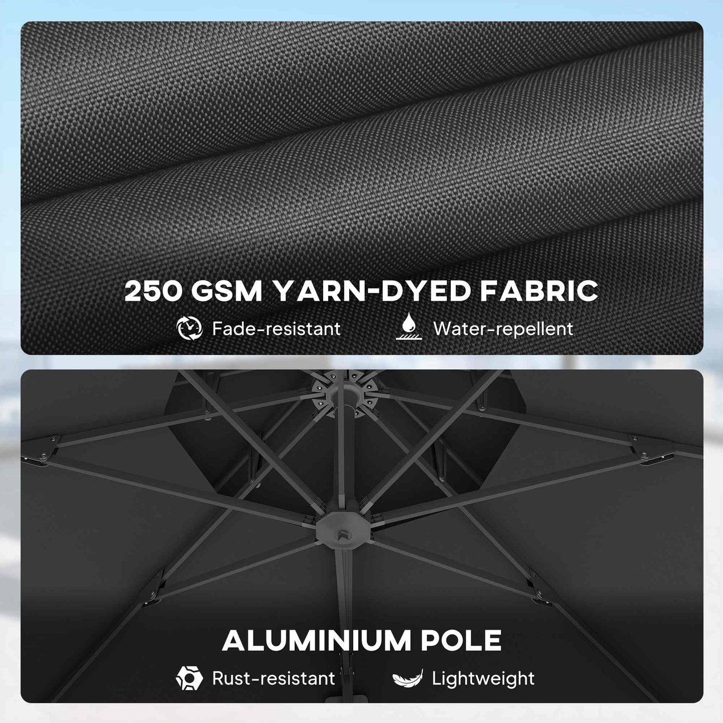 11ft Outdoor Cantilever Umbrella Rotatable Sun Shade Aluminum Market Umbrella with Adjustable Angle & Double-top Canopy for Backyard, Poolside, Lawn and Garden Dark Grey