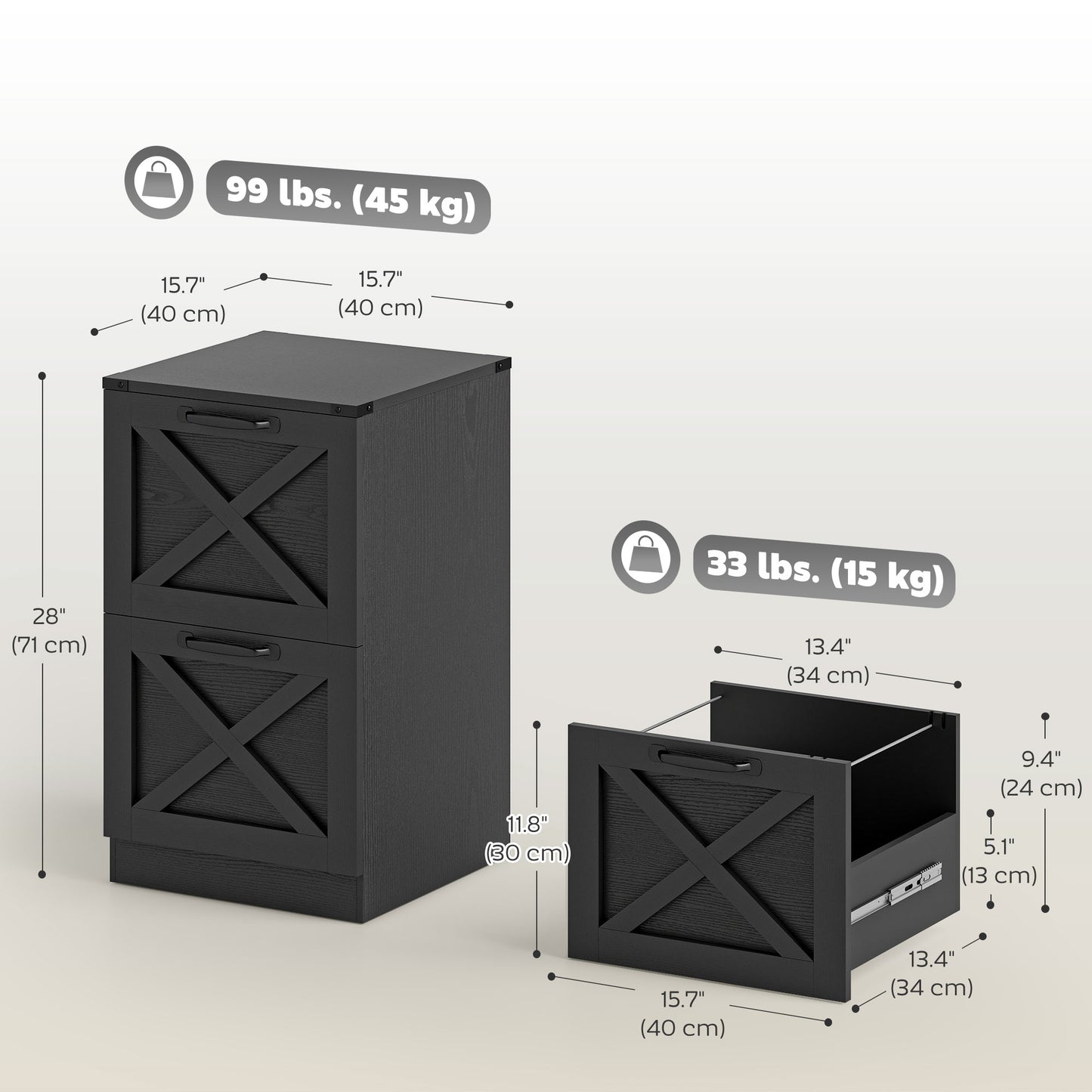 2 Drawer File Cabinet with Silent Slides, Vertical Farmhouse Filing Cabinet Fits Letter/A4 Size Home Office, Black