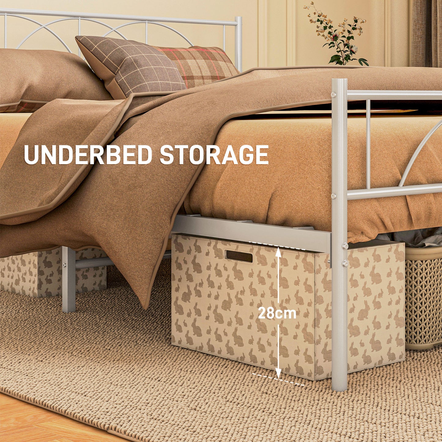 Metal Full Platform Bed Frame with Headboard, Steel Slat Support, Underbed Storage, No Box Spring Needed, Easy Assembly