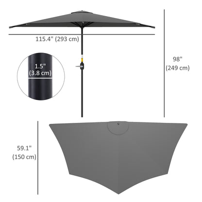 9.8ft Half Umbrella Semi Round Patio Parasol with Crank Handle, Top Vent for Garden, Balcony- NO BASE INCLUDED Dark Grey