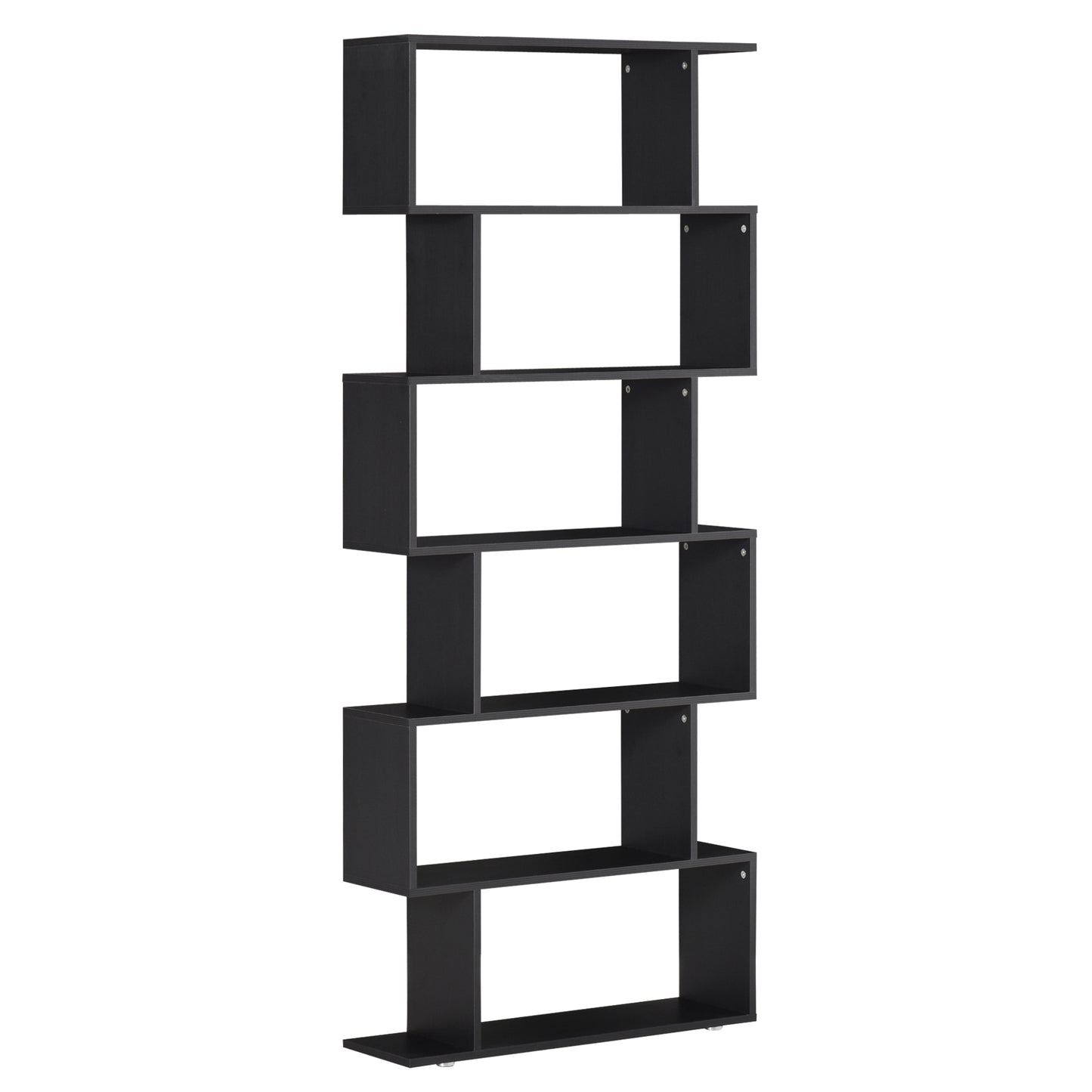 Wooden S Shape Bookcase 6 Shelves Storage Display Home Office Furniture