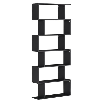 Wooden S Shape Bookcase 6 Shelves Storage Display Home Office Furniture
