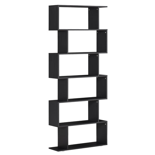 Wooden S Shape Bookcase 6 Shelves Storage Display Home Office Furniture