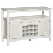 Modern Kitchen Buffet Bar Cabinet Storage Sideboard Dining Server with Drawer & 12-Bottle Wine Rack for Living Room, White