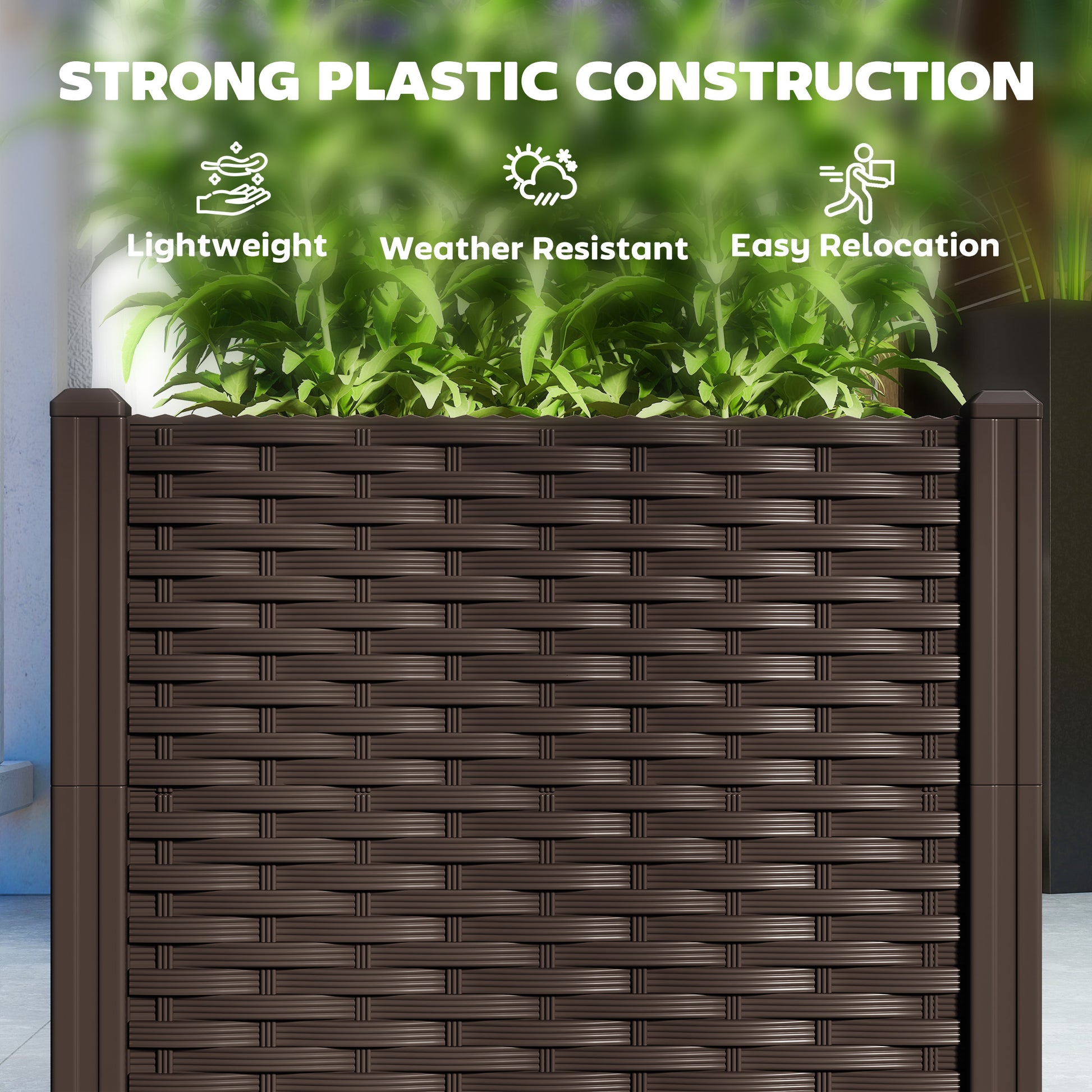 Plastic Raised Garden Bed, Outdoor Planter Box with Drainage Holes for Patio, Balcony, 47.2" x 15.7" x 14.6", Brown