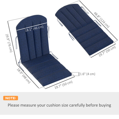 Set of 2 Patio Chair Cushions, High Back Adirondack Chair Cushion with Ties, High-Density Foam, Navy Blue