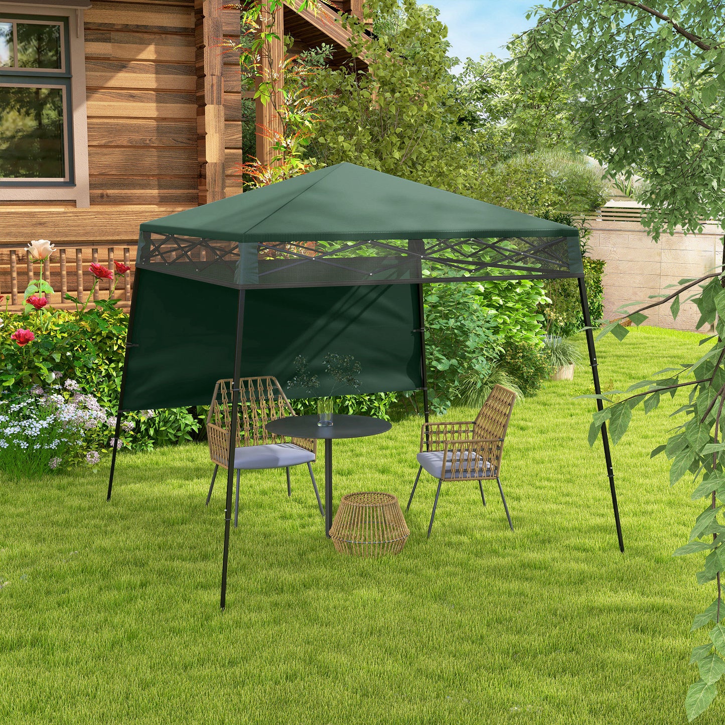 7' x 7' Pop Up Canopy Gazebo Tent with Backpack & Inclined Legs, Green