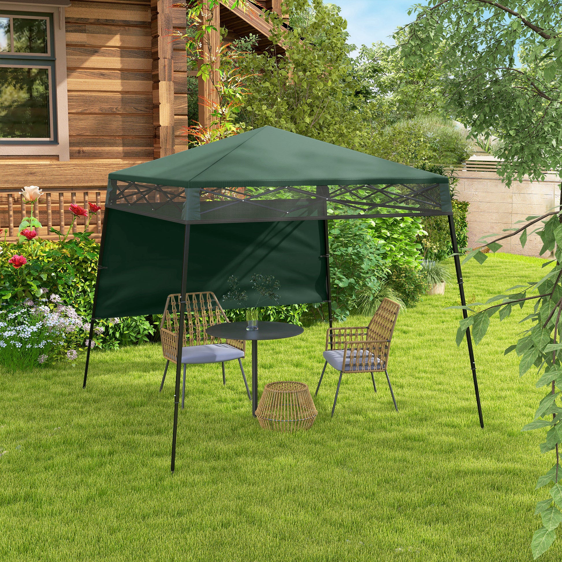 7' x 7' Pop Up Canopy Gazebo Tent with Backpack & Inclined Legs, Green
