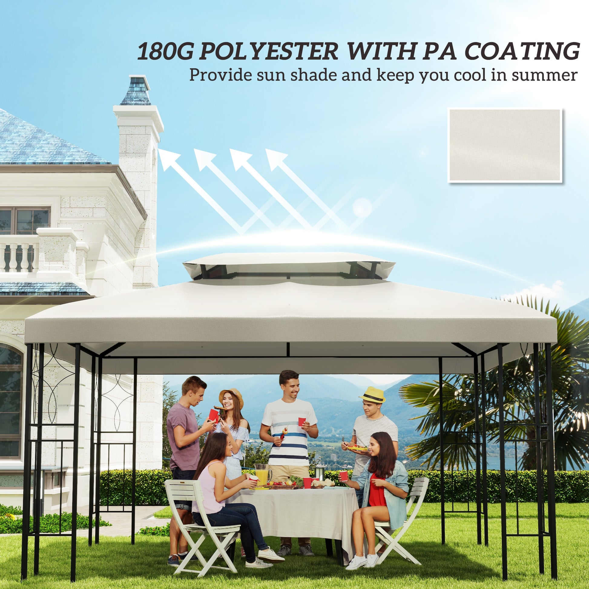 13' x 10' Gazebo Replacement Canopy 2 Tier Top UV Cover Pavilion Garden Patio Outdoor, Cream White (TOP ONLY)