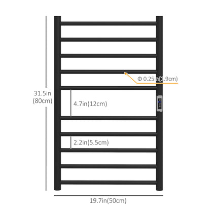 Wall Mounted Heated Towel Rack 10-Bar Electric Towel Warmer with Timer Adjustable Temperature Plug-in