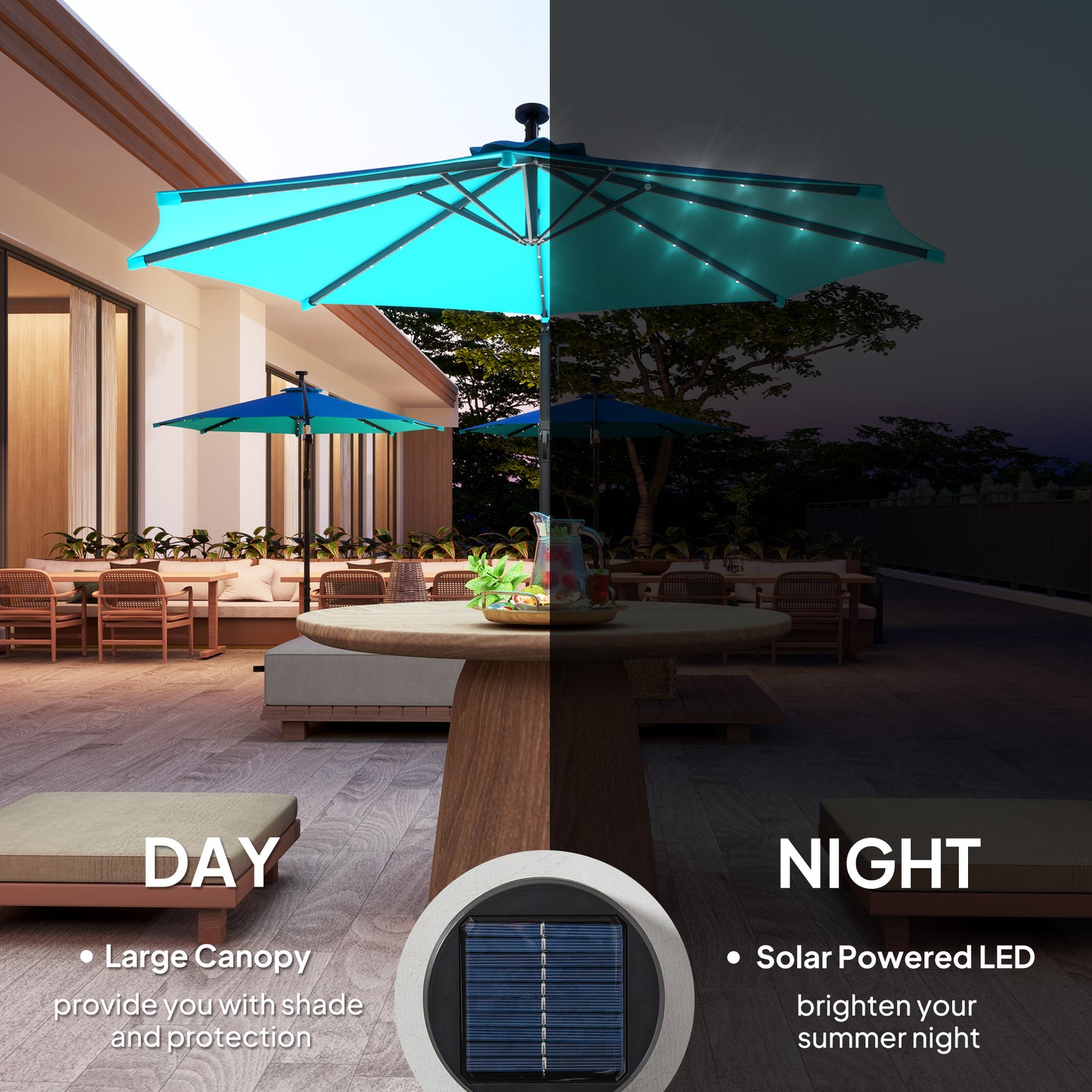 10ft Outdoor Cantilever Umbrella Banana Umbrella with Solar Lights and Adjustable Angle for Patio Backyard Turquoise