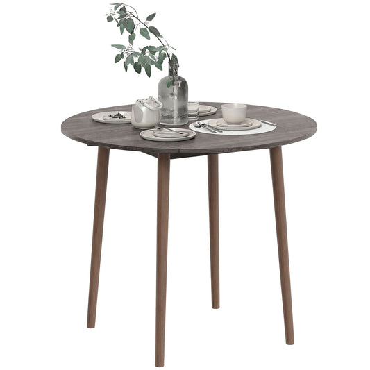 35" Folding Dining Table, Collapsible Drop Leaf Table with Round Tabletop, Wood Legs, Distressed Light Grey