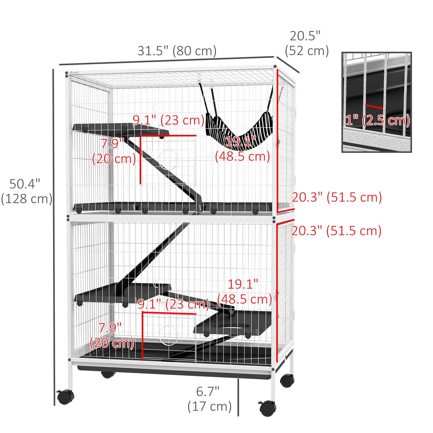 5-Tier Rolling Small Animal Cage, Deluxe Guinea Pig Cage, Ferret Cage for Mink Chinchilla Kitten Rabbit, Light Grey