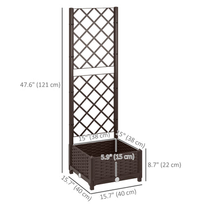 Raised Garden Bed with Trellis, Plastic Raised Flower Bed with Drainage Holes and Drain Plugs, 16" x 16" x 48"