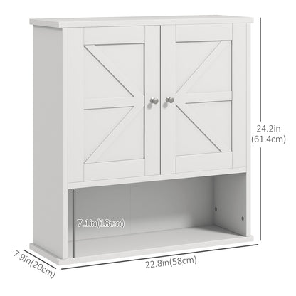 Farmhouse Bathroom Medicine Cabinet, Wall Cabinet with Barn Doors, and Adjustable Shelf for Laundry Room, White