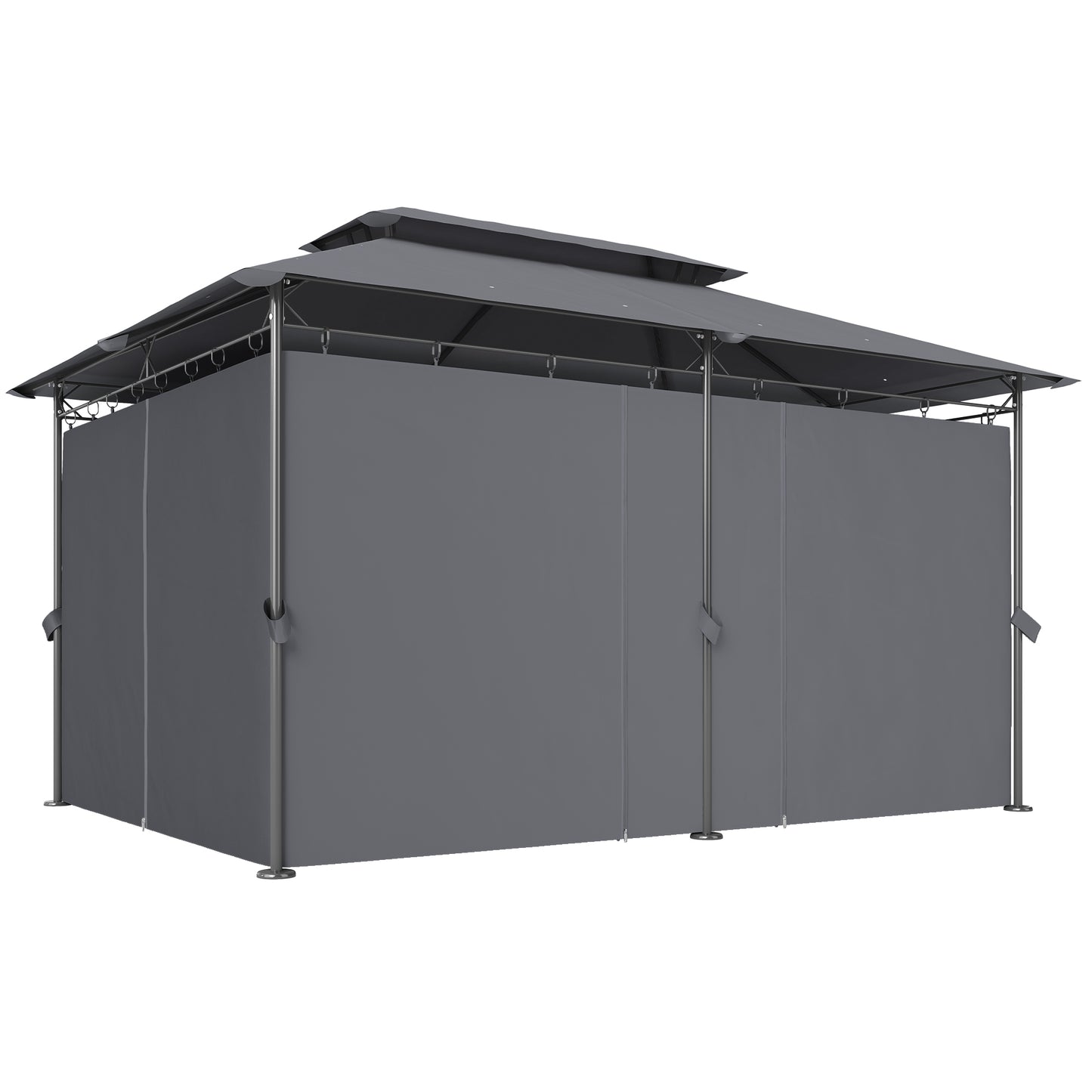 10' x 13' Double Roof Patio Gazebo, Outdoor Gazebo with Curtains, for Garden, Lawn, Backyard and Deck, Grey