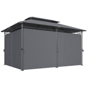 10' x 13' Double Roof Patio Gazebo, Outdoor Gazebo with Curtains, for Garden, Lawn, Backyard and Deck, Grey