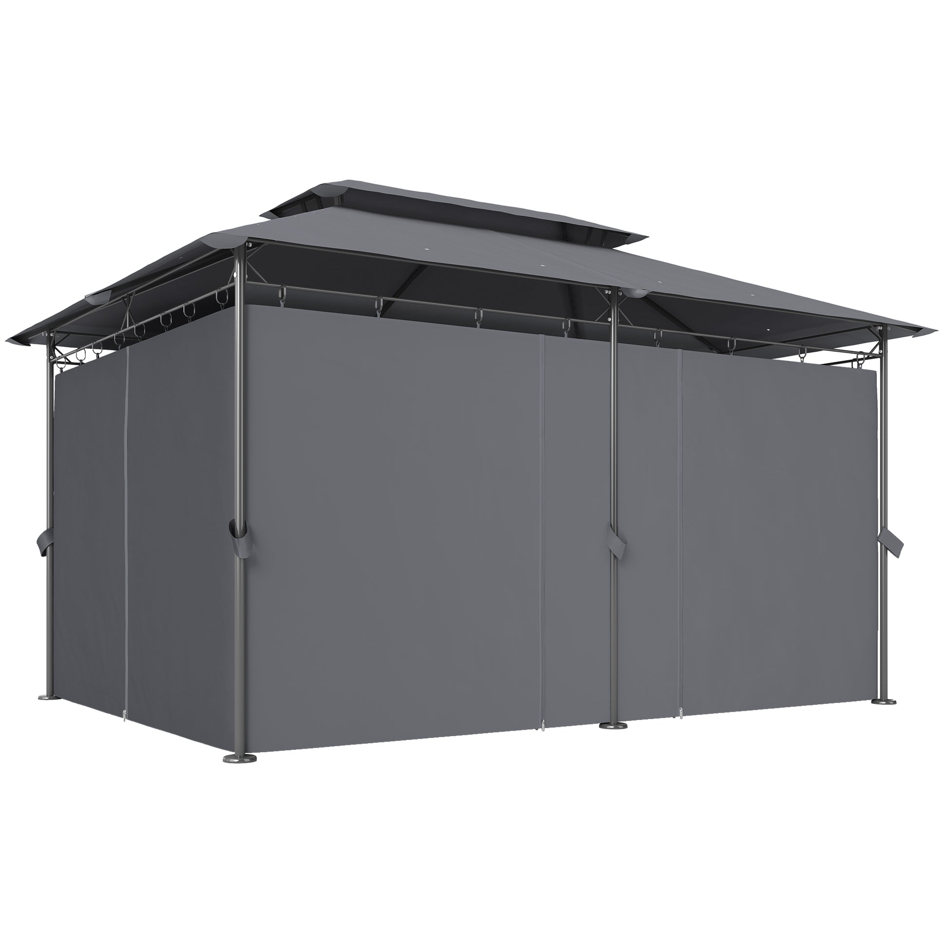 10' x 13' Double Roof Patio Gazebo, Outdoor Gazebo with Curtains, for Garden, Lawn, Backyard and Deck, Grey
