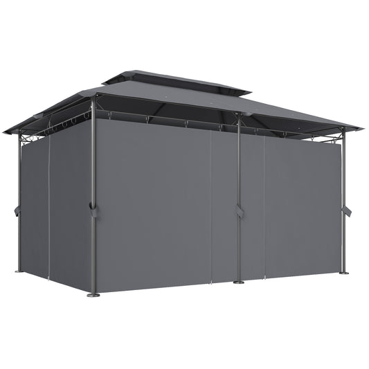 10' x 13' Double Roof Patio Gazebo, Outdoor Gazebo with Curtains, for Garden, Lawn, Backyard and Deck, Grey
