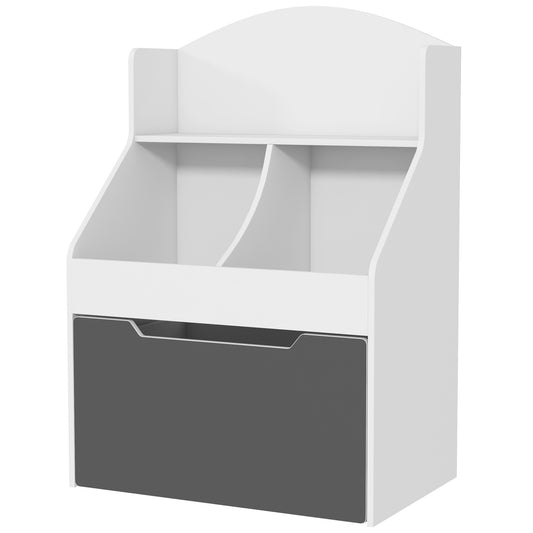 Qaba 3 Tier Kids Bookcase with Drawer, 2 Storage Compartment, for Nursery, Playroom, Bedroom, Classroom, White