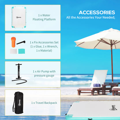 10' x 7' Water Floating Dock, Rafting Inflatable Island with Air Pump and Backpack for Pool, Beach, Ocean, Blue & Green