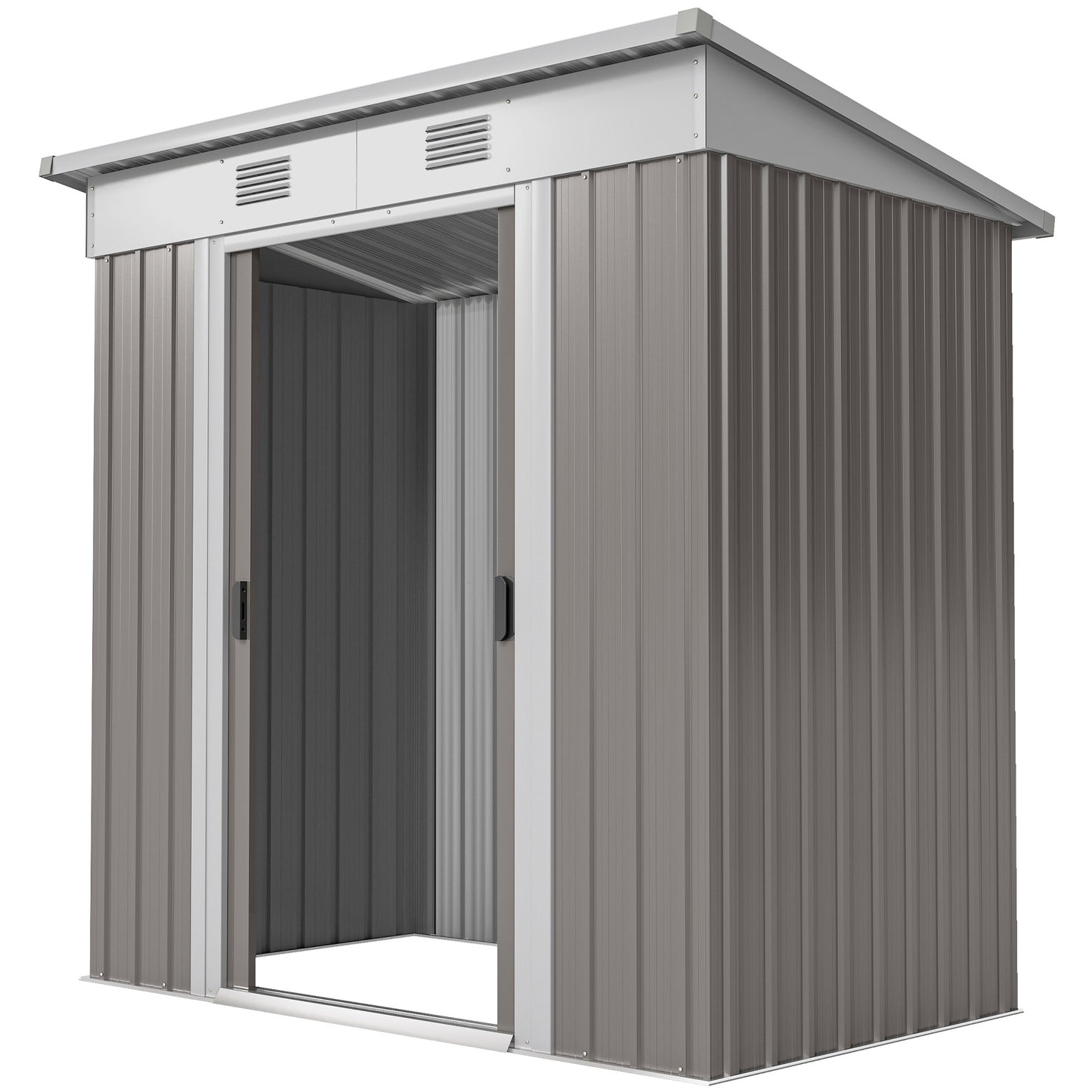 6' x 4' Outdoor Storage Shed, Metal Garden Tool Storage House Organizer with Lockable Sliding Doors and Vents for Backyard Patio Lawn, Light Grey