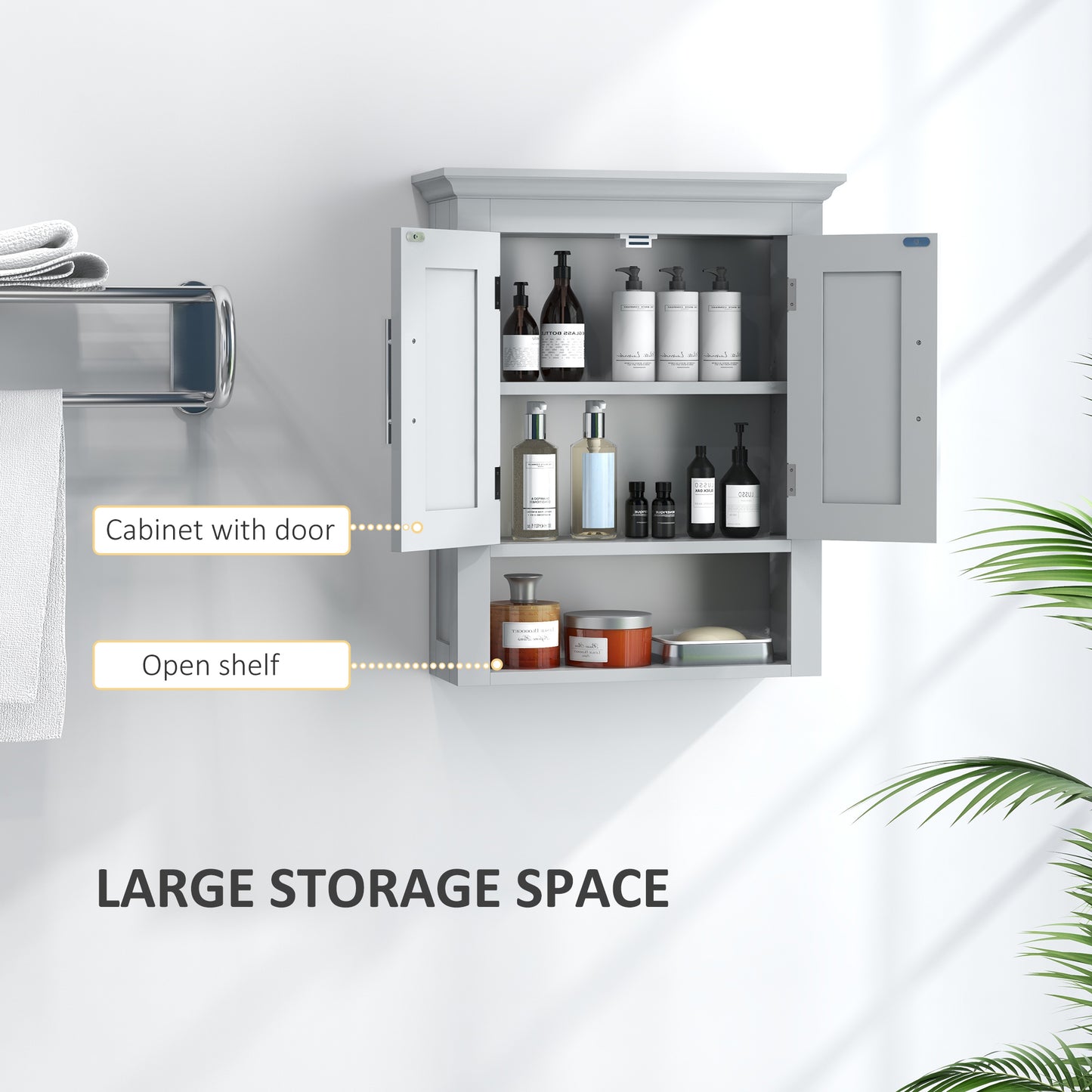 Bathroom Wall Cabinet, Medicine Cabinet, Toilet Storage Cabinet with Shelf for Living Room and Entryway, Grey