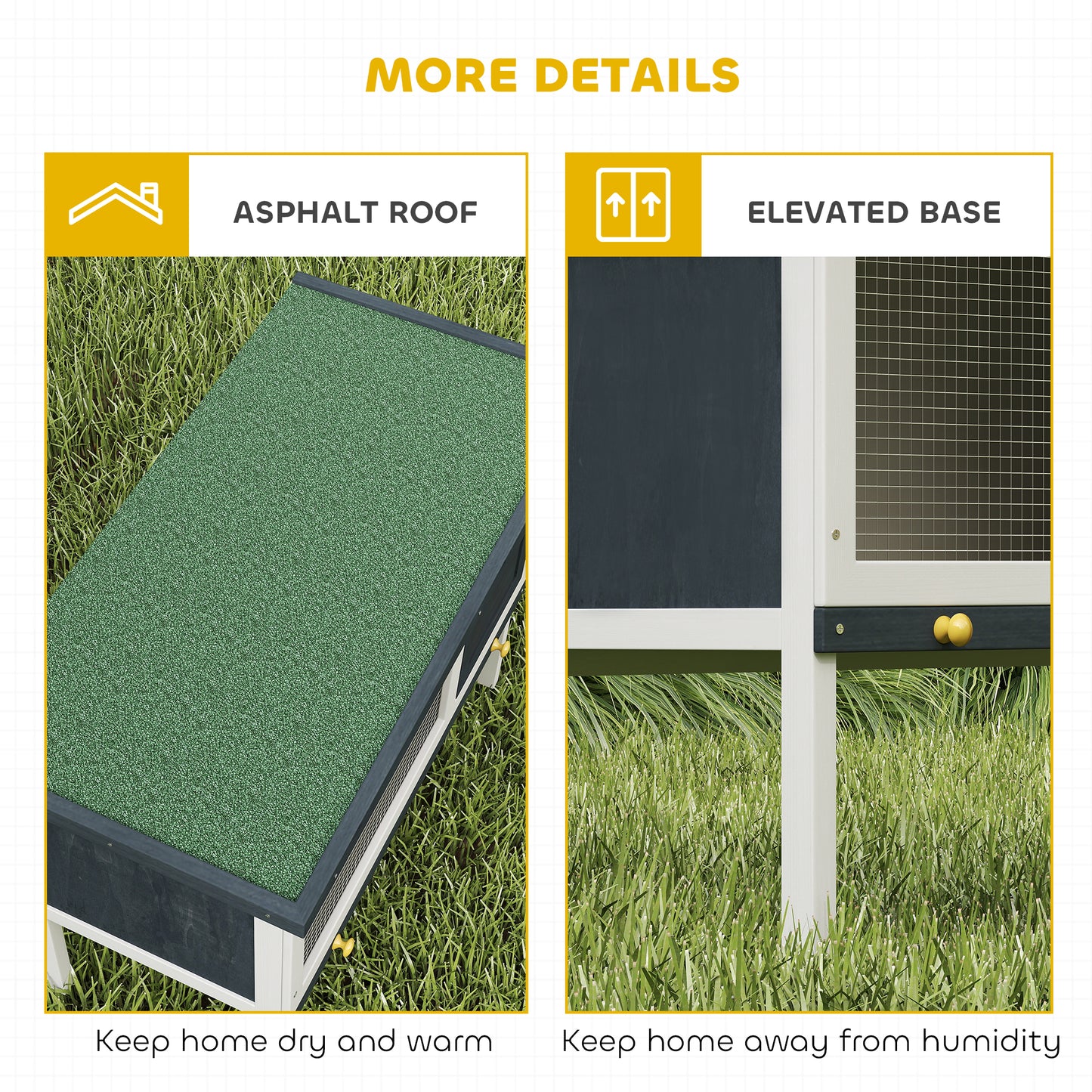 Wooden Outdoor Rabbit Hutch for Small Pet w/ Slide-out Tray, Openable Roof, 35" W x 18" D x 26" H, Dark Grey