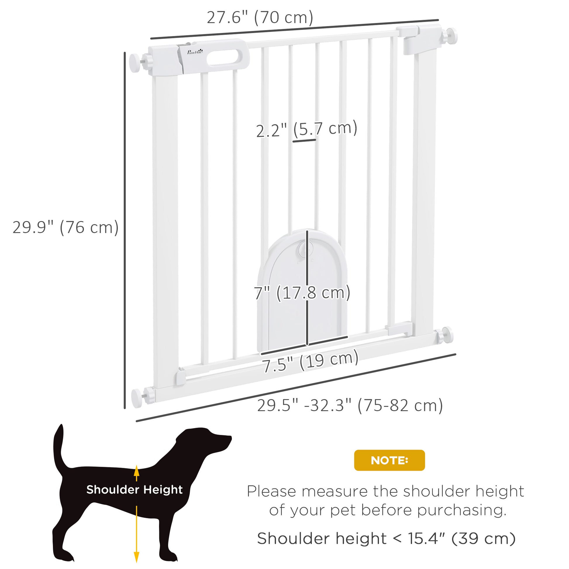 30"-32" Extra Wide Pet Gate Barrier with Small Door, 30"H Dog Gate with Safety Gate Barrier, Stair Pressure Fit, White