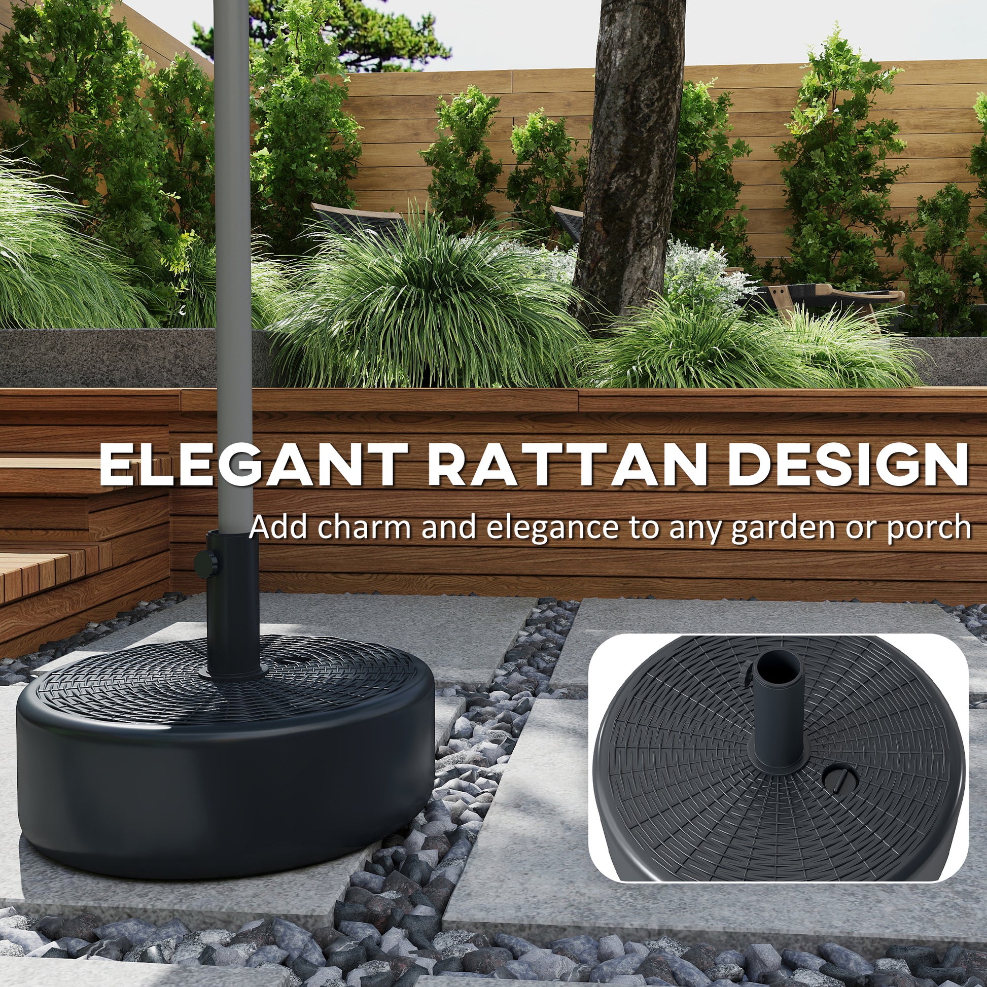 Patio Umbrella Base with Handle Outdoor Umbrella Stand Holder for 1.5" and 1.9" Poles Black