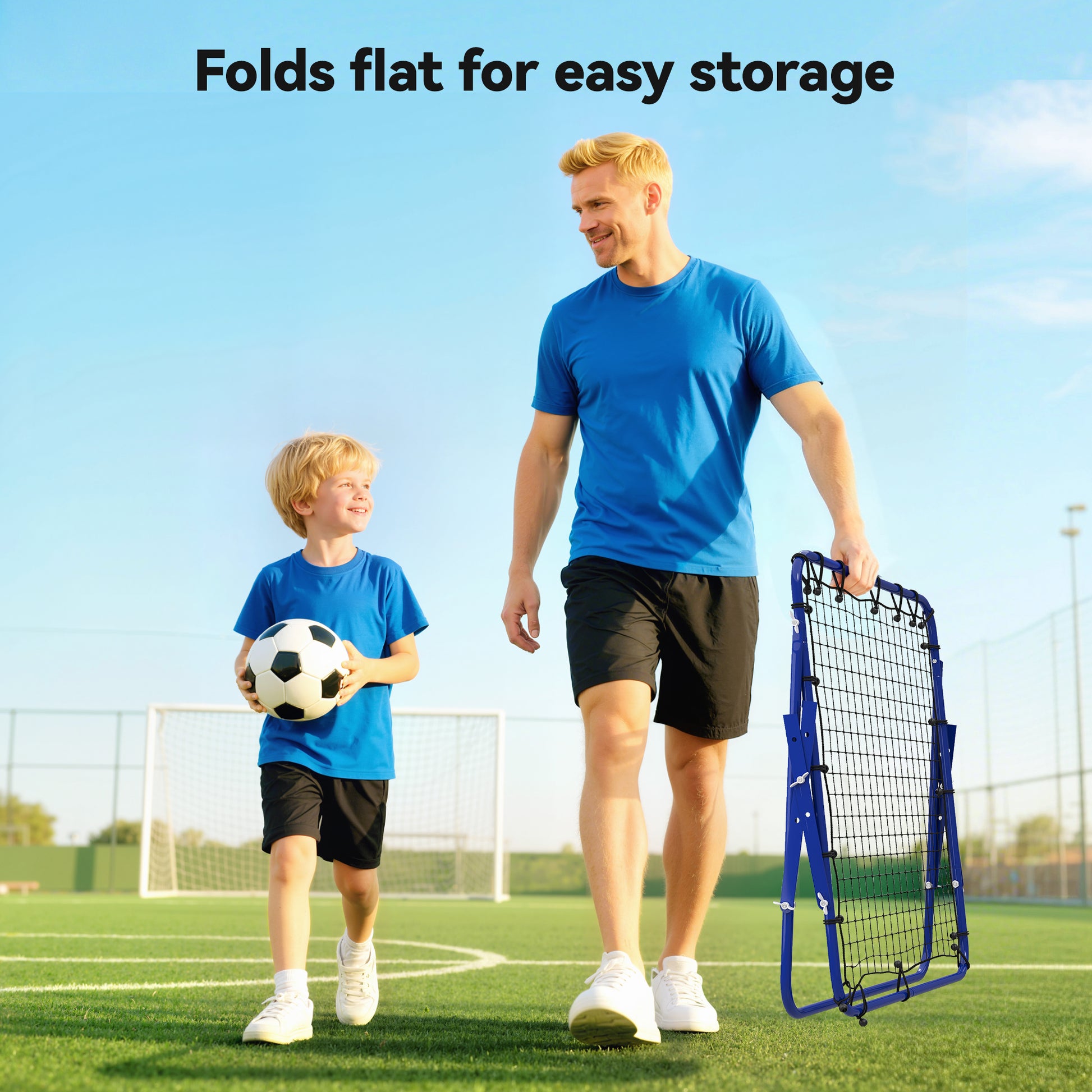 Volleyball Rebounder Net Football Training Aid Kickback Target Play Blue
