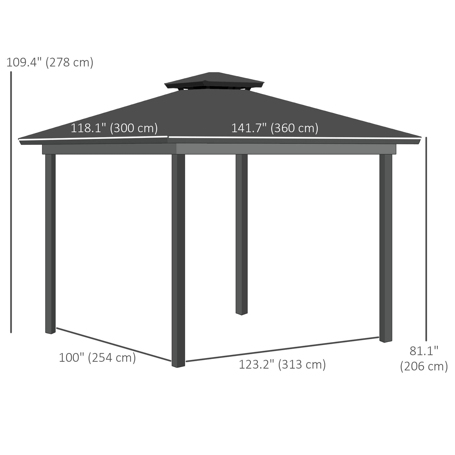 10' x 12' Outdoor Hardtop Gazebo Canopy w/ Double PC Roof, Steel Frame, Nettings, Curtains for Garden Lawn Deck, Grey