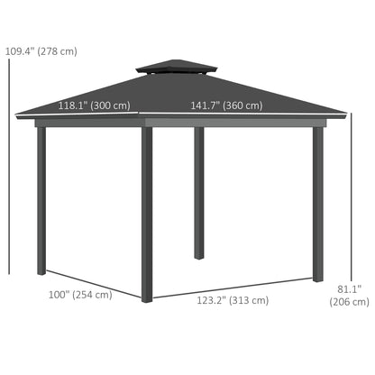 10' x 12' Outdoor Hardtop Gazebo Canopy w/ Double PC Roof, Steel Frame, Nettings, Curtains for Garden Lawn Deck, Grey