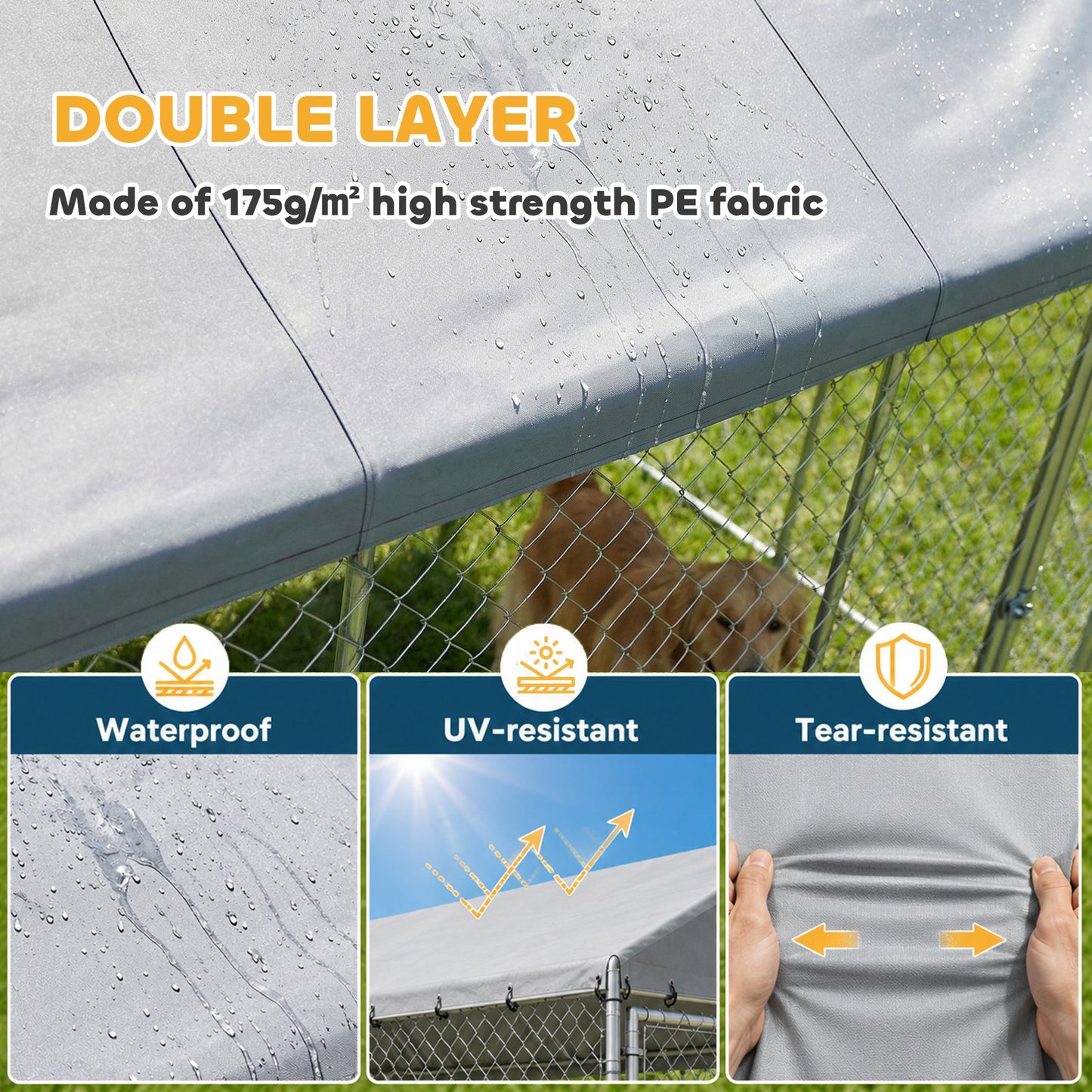 Galvanized Steel Outdoor Dog Kennel with Roof, Safety Locks, for Backyard, 19.7' x 14.8' x 7.9'