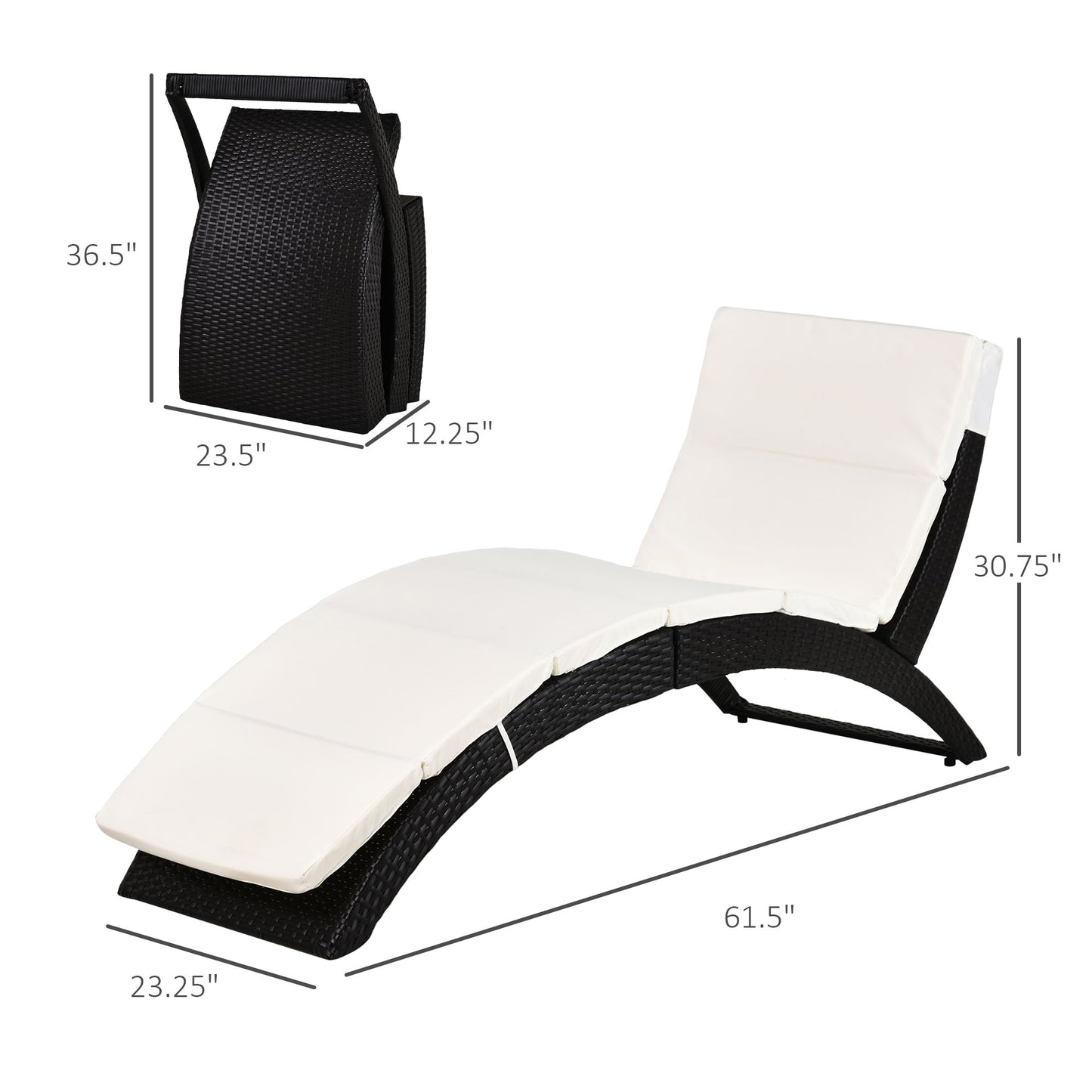Patio Rattan Chaise lounger wicker Foldable Reclining Backrest PE Rattan Outdoor Lounge Chair, Recliner with Cushion for Garden, Backyard, Lawn,Balcony, Beige