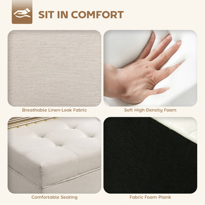 Storage Ottoman Bench, Foot Rest with Lift-Up Lid and Wood Legs, Linen Storage Chest for Living Room, Cream White