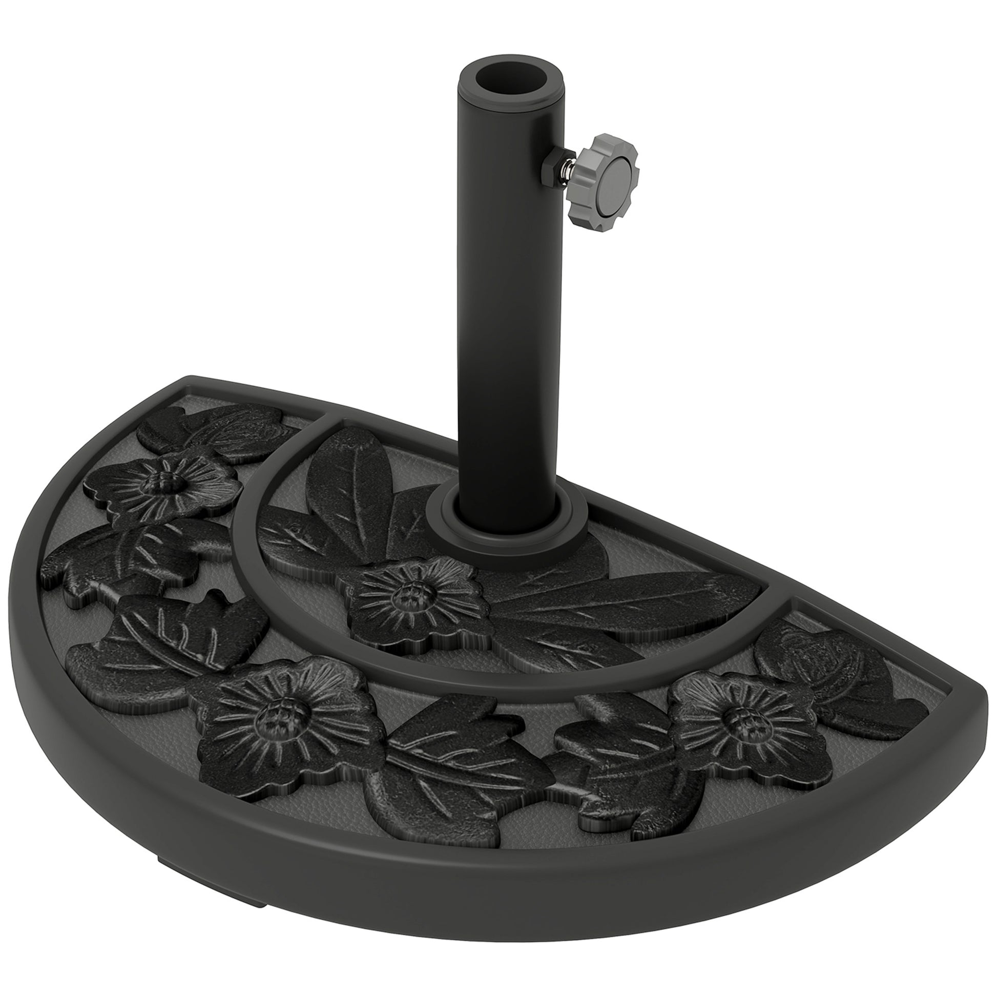 21 lbs Resin Half Umbrella Base, Concrete Half Umbrella Stand Outdoor Umbrella Base with Flower-Leaf Design, Patio Umbrella Stand for Outdoor Lawn Poolside, Black