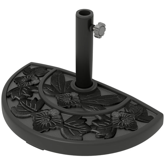 21 lbs Resin Half Umbrella Base, Concrete Half Umbrella Stand Outdoor Umbrella Base with Flower-Leaf Design, Patio Umbrella Stand for Outdoor Lawn Poolside, Black