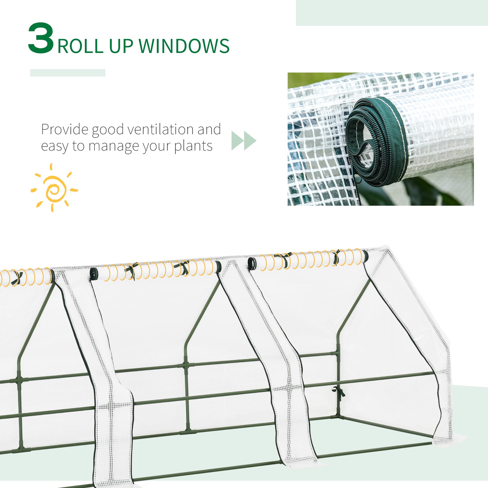 9' x 3' x 3' Outdoor Mini Greenhouse, Portable Tunnel Greenhouse with Large Zipper Doors and PE Cover for Garden, White
