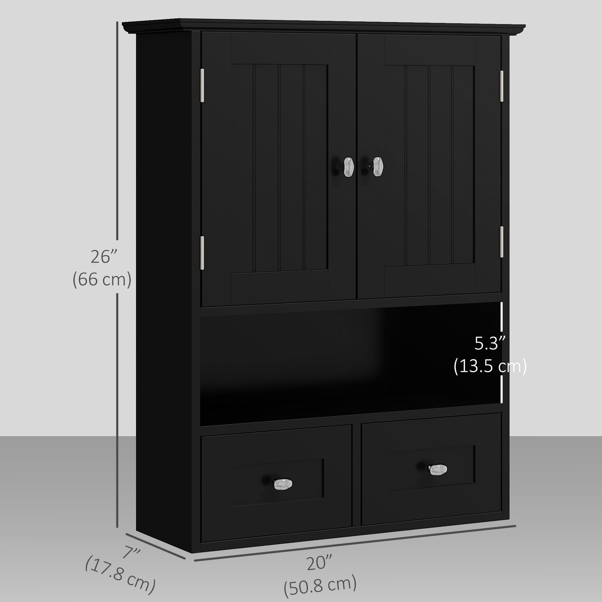 Medicine Cabinet, Bathroom Wall Cabinet with Shelf and Drawers for Hallway, Living Room, Black