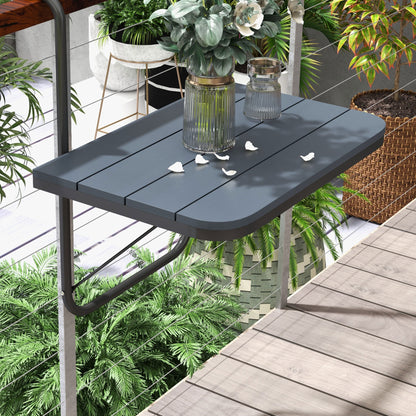 Outdoor Hanging Table, Adjustable Balcony Railing Table, Aluminum Mounting Wall Desk Rack, Foldable Outdoor Flower Stand Serving Table Rectangle, Black