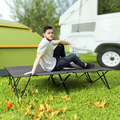 Two Person Folding Camping Cot Outdoor Portable Double Cot with Carrying Bag 76" Dark Grey