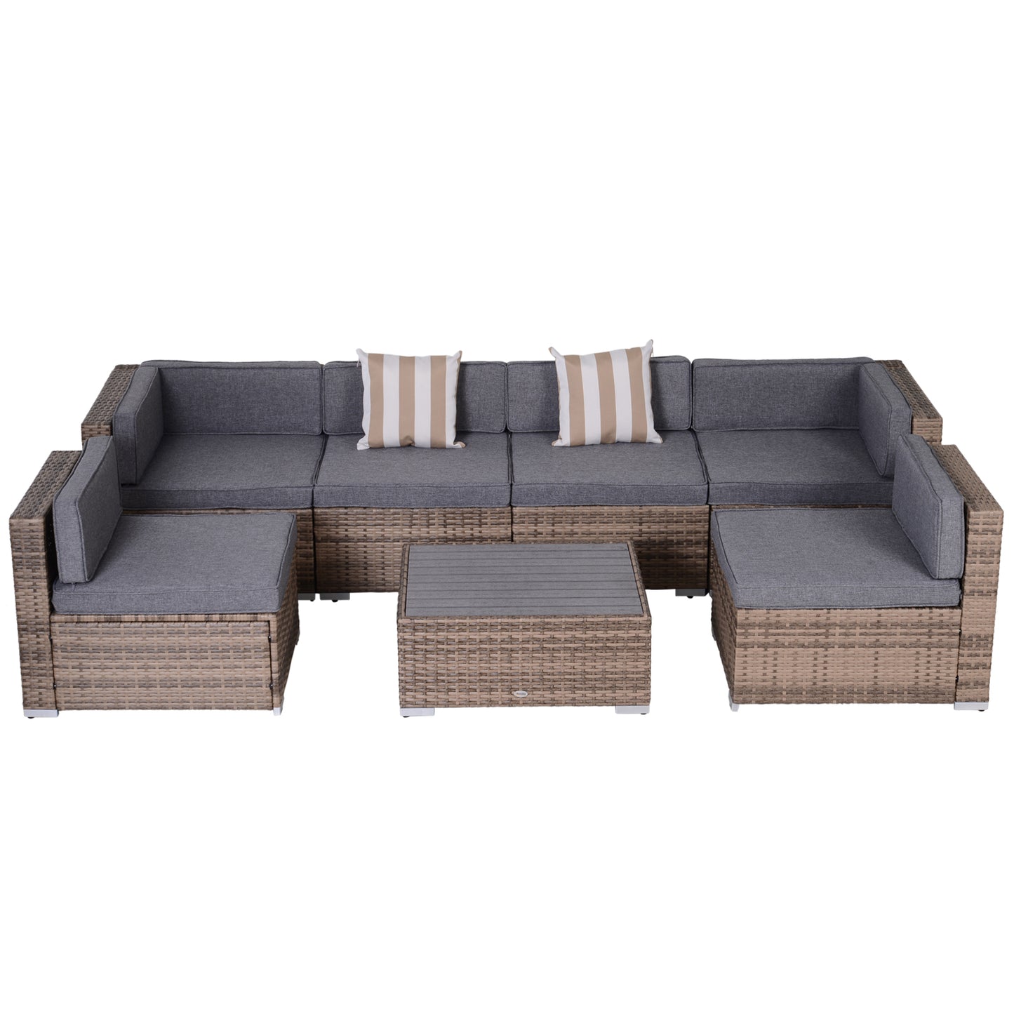 7 Pieces Patio Furniture Set, Rattan Conversation Set Garden Wicker Sofa Set with Washable Cushions and Coffee Table, All Weather PE Rattan Sectional Sofa, Grey