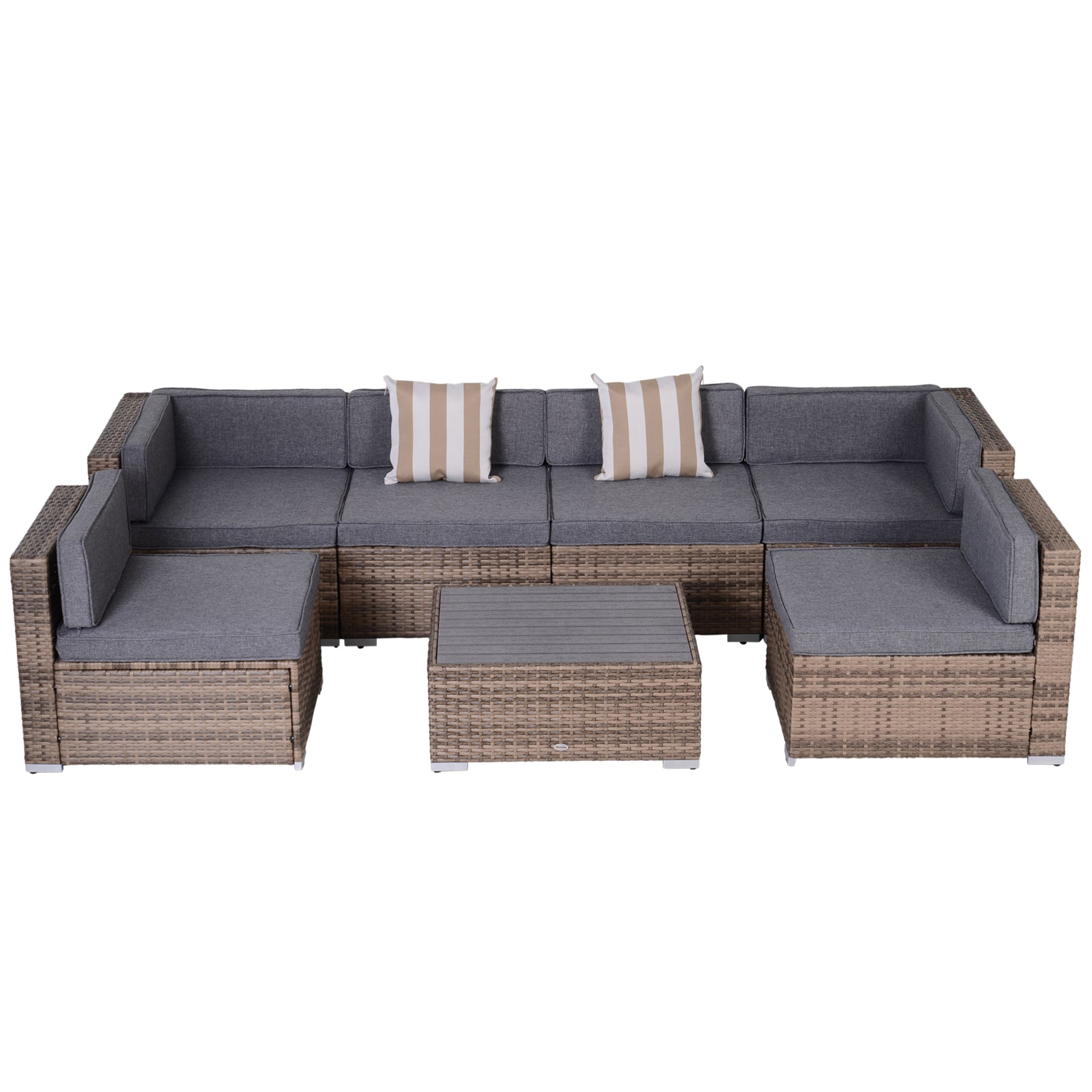 7 Pieces Patio Furniture Set, Rattan Conversation Set Garden Wicker Sofa Set with Washable Cushions and Coffee Table, All Weather PE Rattan Sectional Sofa, Grey