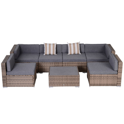 7 Pieces Patio Furniture Set, Rattan Conversation Set Garden Wicker Sofa Set with Washable Cushions and Coffee Table, All Weather PE Rattan Sectional Sofa, Grey