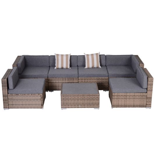 7 Pieces Patio Furniture Set, Rattan Conversation Set Garden Wicker Sofa Set with Washable Cushions and Coffee Table, All Weather PE Rattan Sectional Sofa, Grey