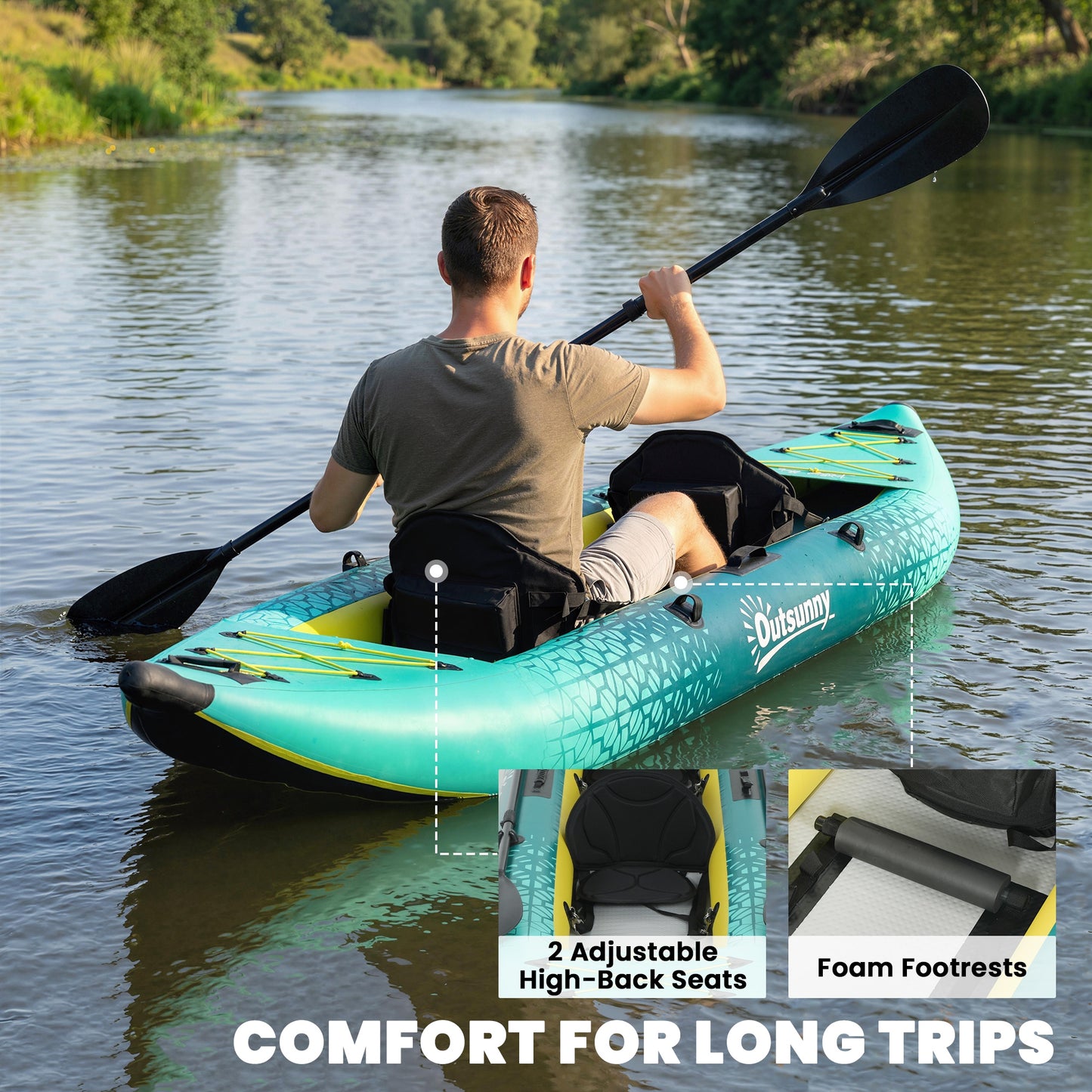12'6"x37" Inflatable Paddle Board, 506lbs Wide Blow Up Kayak with 2 Aluminum Paddles, Seats and Fins, Yellow and Grey
