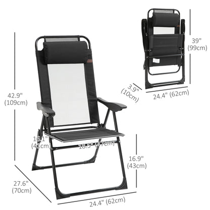 Double Camping Chairs Foldable w/ Reclining & Headrest, Black