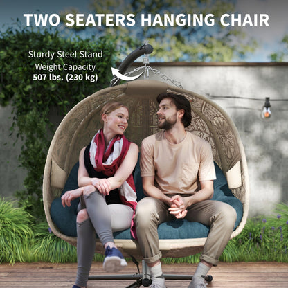 Hanging Egg Chair with Stand, Foldable Basket Swing Chair with Removable Washable Cushion, Dark Grey