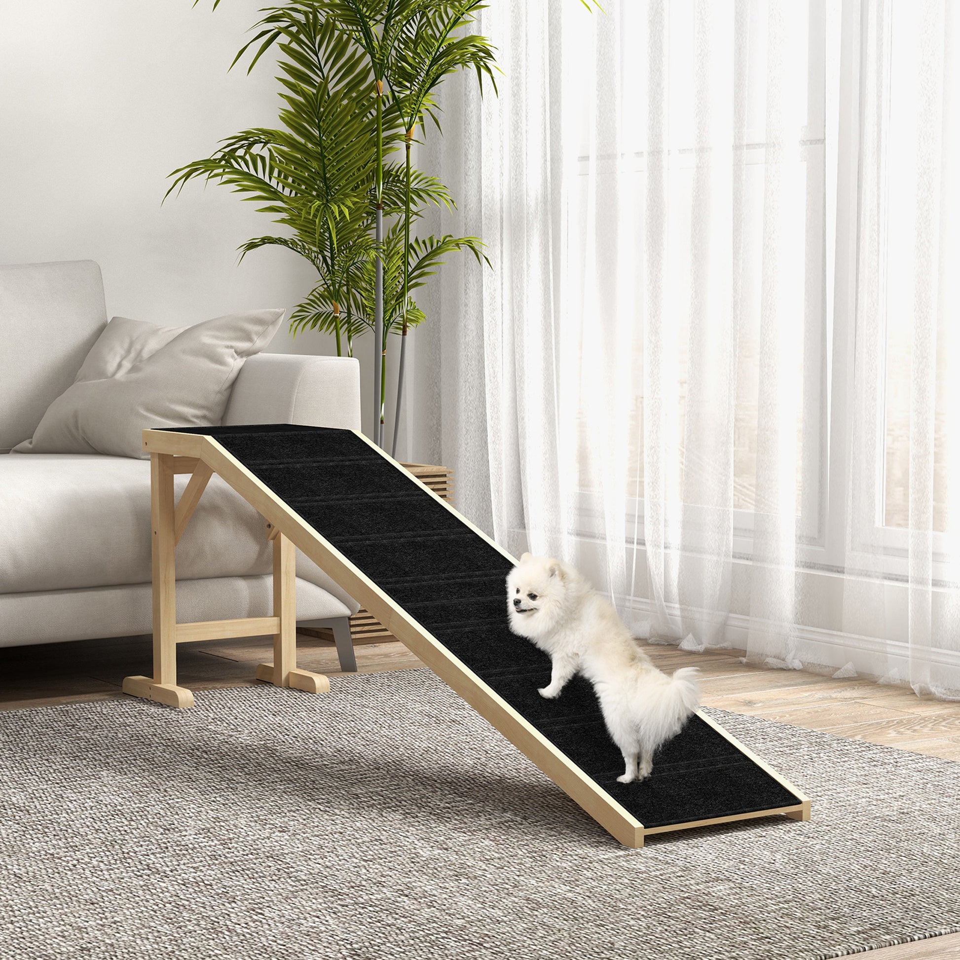 Pet Ramp Bed Steps for Dogs Cats Non-slip Carpet 74"L x 16"W x 25"H Natural